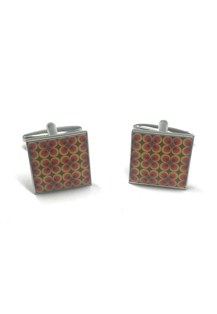 Funky Retro Red Yellow and Brown Small Pattern Cufflinks