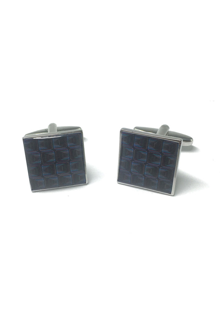 Funky Retro Blue Squares Pattern Cufflinks