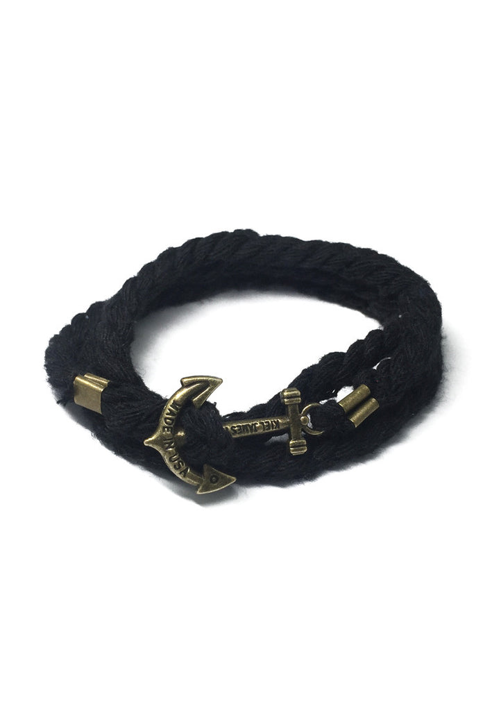 Kedge Series Black thick Nylon Strap Brass Anchor Bracelet