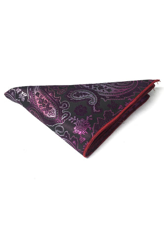 Taj 系列电紫色佩斯利图案黑色聚酯口袋方巾