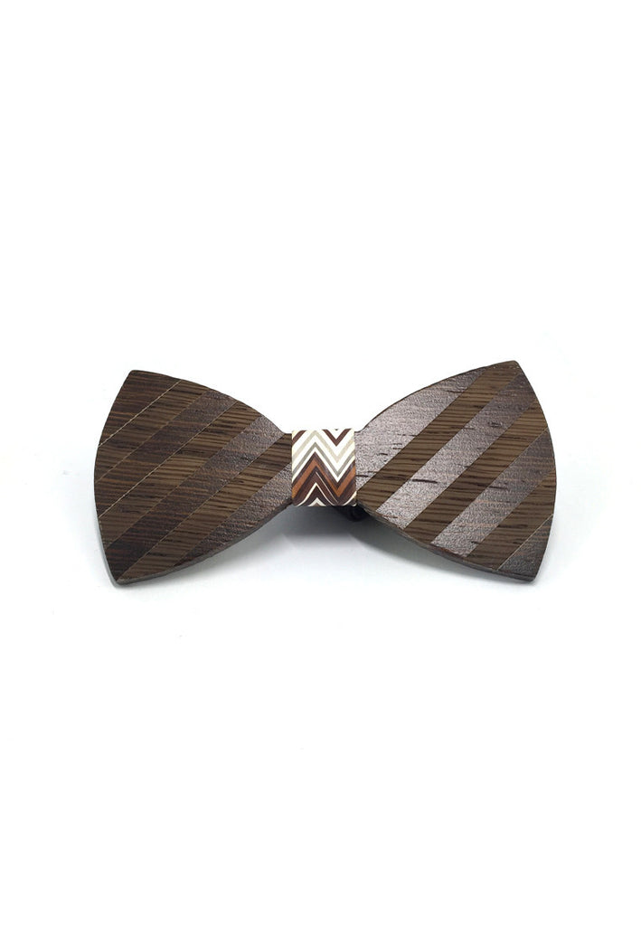 Grove Series Striped Design Dark Wood Bow Tie