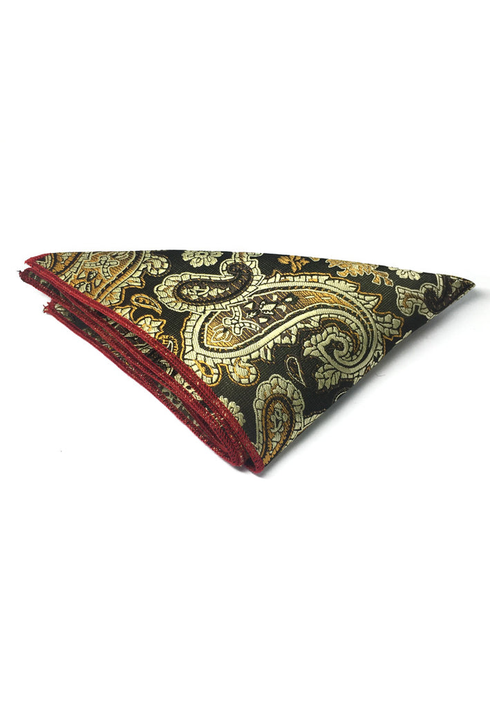 Taj Series Gold Paisley Design Dark Green Polyester Pocket Square
