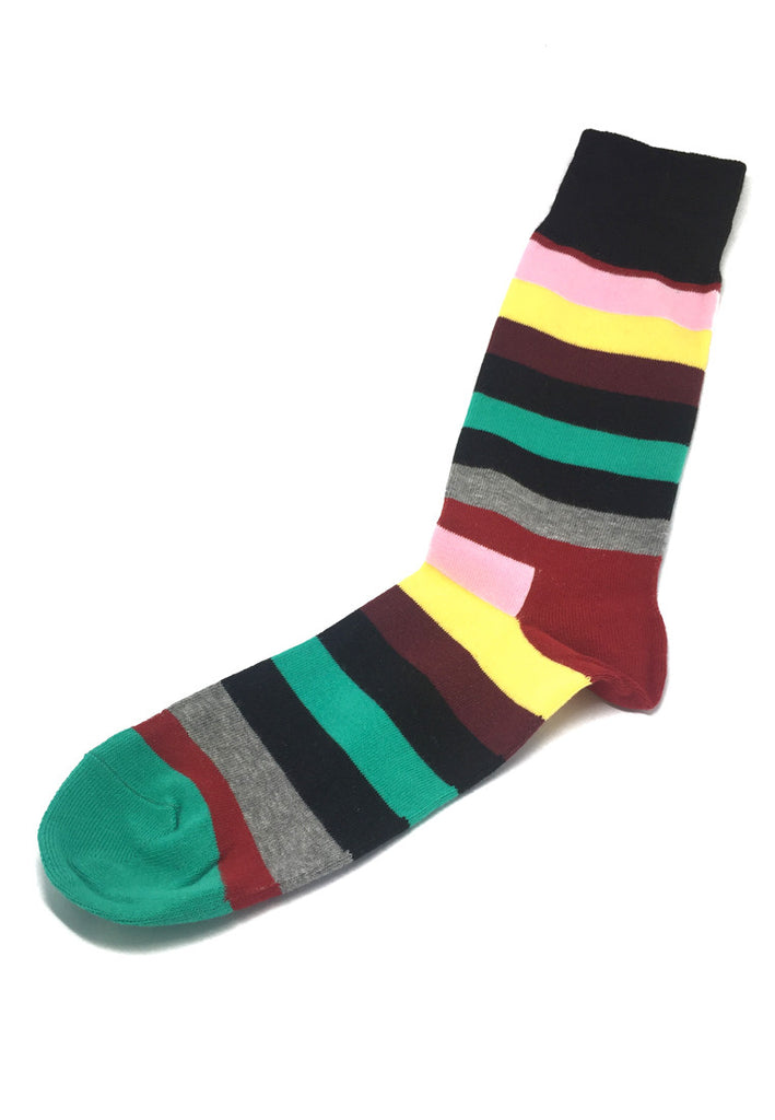 Streaks Series Green, Maroon, Grey, Black and Yellow Stripes Socks