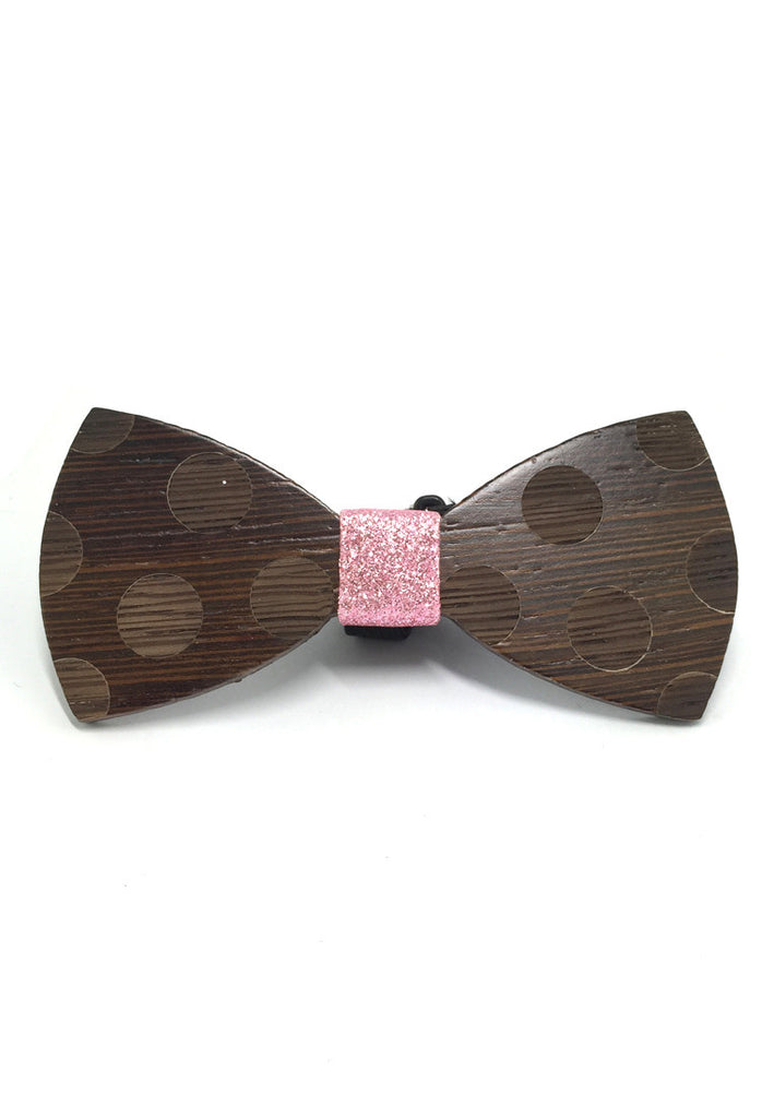 Grove Series Polka Dots Design Dark Wood Bow Tie