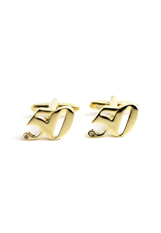 Gold Plated 50 Cufflinks with Crystal Decoration