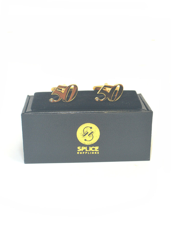 Gold Plated 50 Cufflinks with Crystal Decoration