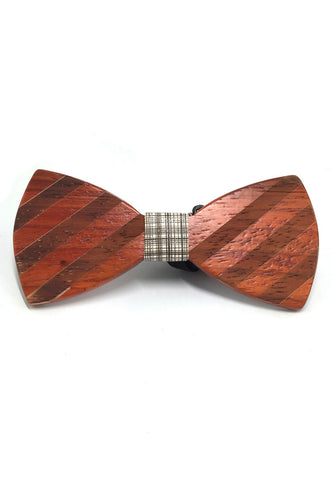 Grove Series Striped Design Golden Wood Bow Tie