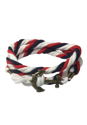 Kedge Series Navy Blue, Red and White thick Nylon Strap Brass Anchor Bracelet
