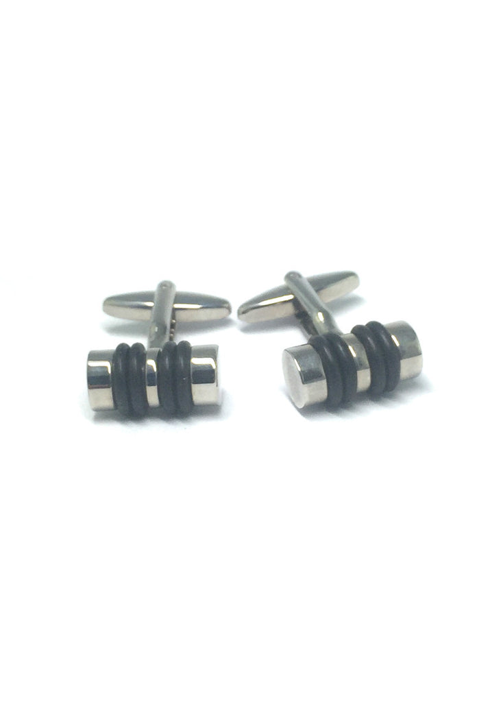 Black and Silver Cylinder Cufflinks