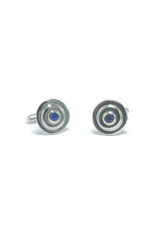 Blue Crystal Insert Silver Round Cufflinks