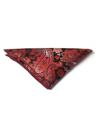 Taj 系列红色佩斯利图案黑色聚酯口袋方巾