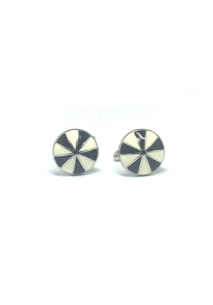 Black and White Patterned Round Cufflinks