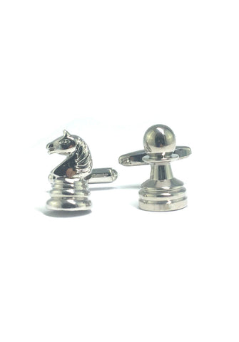 Silver Knight and Pawn Chess Piece Cufflinks