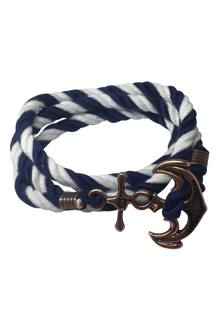 Kedge Series Blue and White thick Nylon Strap New Brass Anchor Design Bracelet