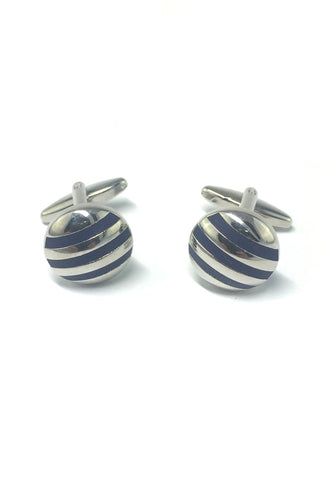 3 Blue Stripes Round Cufflinks