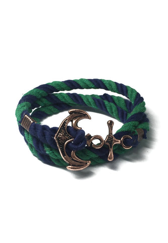 Kedge Series Navy Blue and Green thick Nylon Strap New Brass Anchor Design Bracelet
