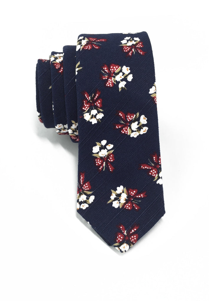 Potpurri Series Floral Design Navy Blue Cotton Tie