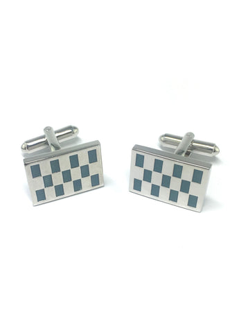 Blue Rectangle Checked Rectangular Cufflinks