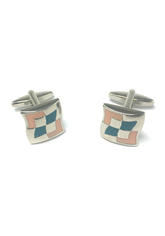 Pink and Blue Curvy Square Cufflinks