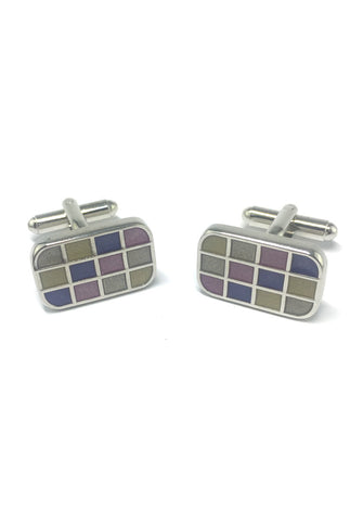 Purple, Grey and Yellow Squares Rectangular Cufflinks