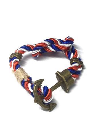 Kedge系列蓝色、红色和白色厚涤纶表带新款黄铜锚设计手链