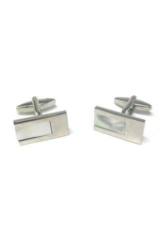 Pearl White Rectangular Insert Rectangle Cufflinks