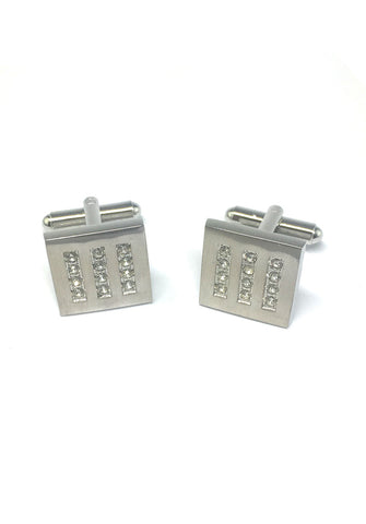 White Crystals Striped Square Cufflinks