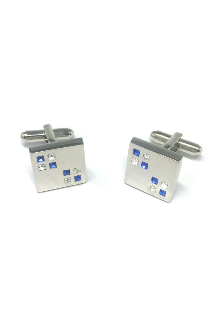 Blue and White Small Crystals Square Cufflinks
