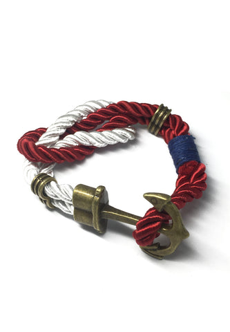Kedge系列深红色和白色厚涤纶表带新款黄铜锚设计手链