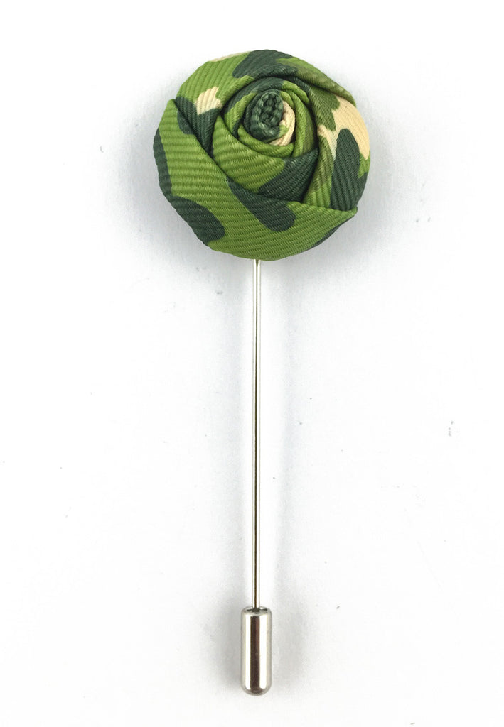 Green Camouflage Design Fabric Rose Groom Lapel Pin