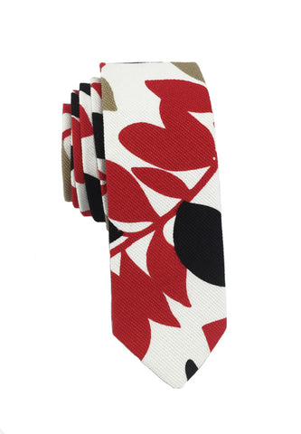 Potpurri Series Plant Design Red White & Black Cotton Tie