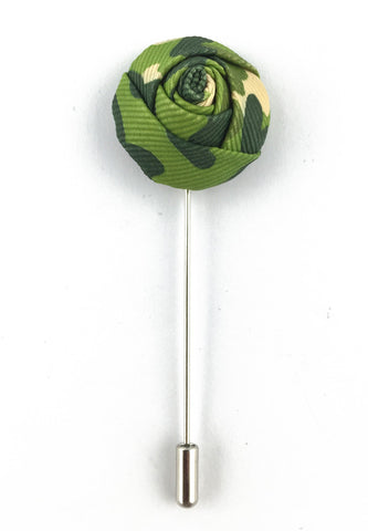 Green Camouflage Design Fabric Rose Groom Lapel Pin