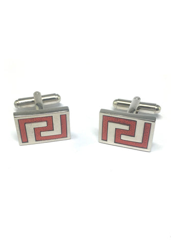 Red Maze Pattern Rectangle Cufflinks