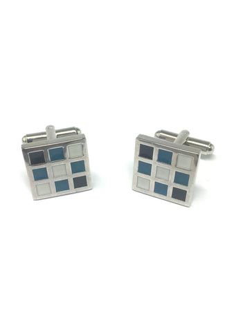 Blue, White and Black Squares Cufflinks