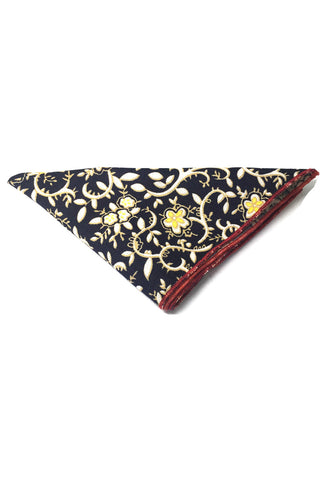 Posy Series White Tree Branch Pattern Navy Blue Cotton Pocket Square