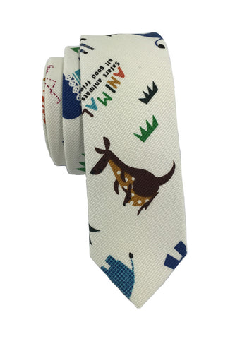 Potpurri Series Animals Design White Cotton Tie