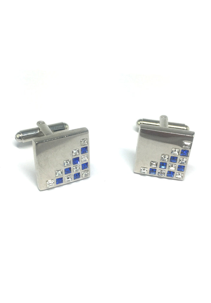 White and Blue Crystals Patterned Square Cufflinks
