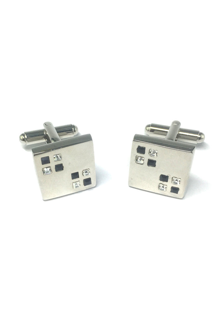 Black and White Small Crystals Square Cufflinks