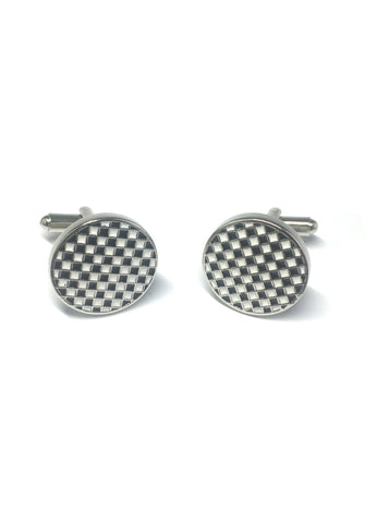 Black and White Checked Design Round Cufflinks