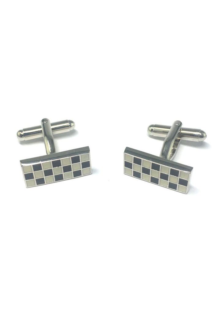 Black and White Checked Design Rectangle Cufflinks