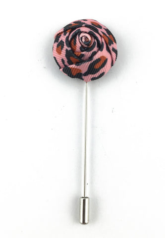 Pink & Black Leopard Prints Fabric Rose Groom Lapel Pin