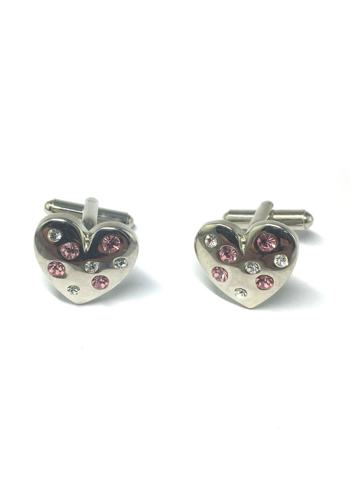 Silver Heart with Crystals Cufflinks