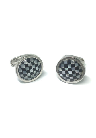 Black and White Chequered Round Cufflinks