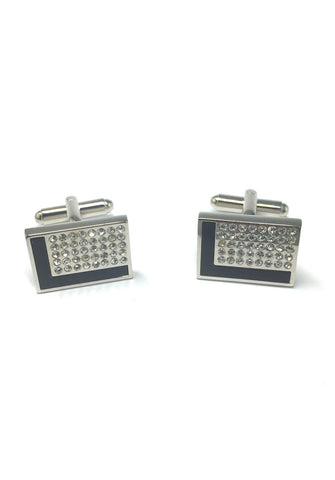 Black L Design and Crystals Rectangular Cufflinks