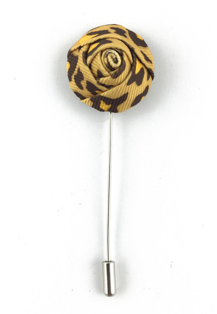 Leopard Coklat Mencetak Fabrik Pin Lapel Pengantin Lelaki Rose