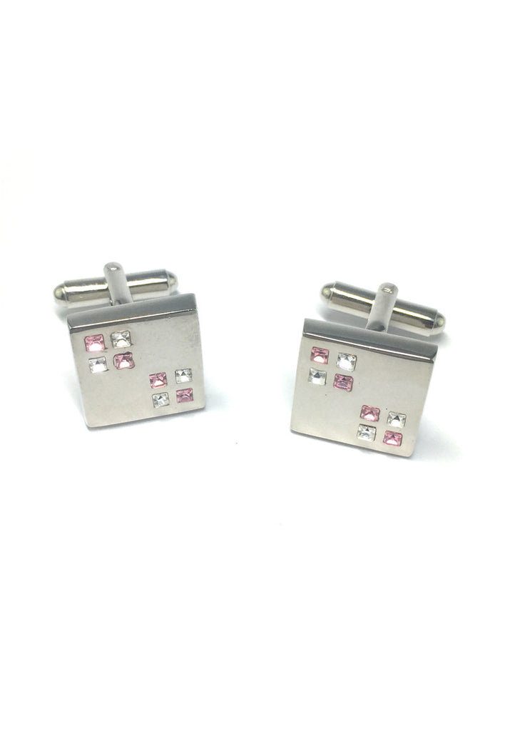Pink and White Small Crystals Square Cufflinks