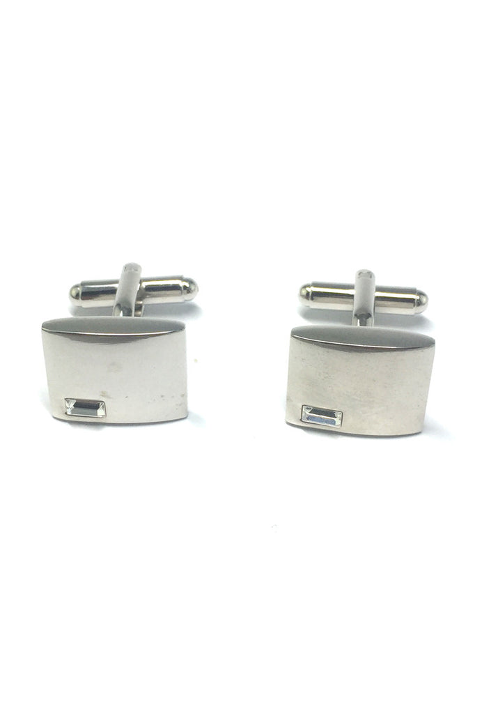 Rectangular Crystal Silver Rectangle Cufflinks