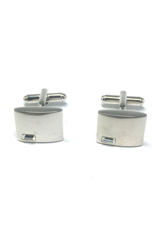 Rectangular Crystal Silver Rectangle Cufflinks