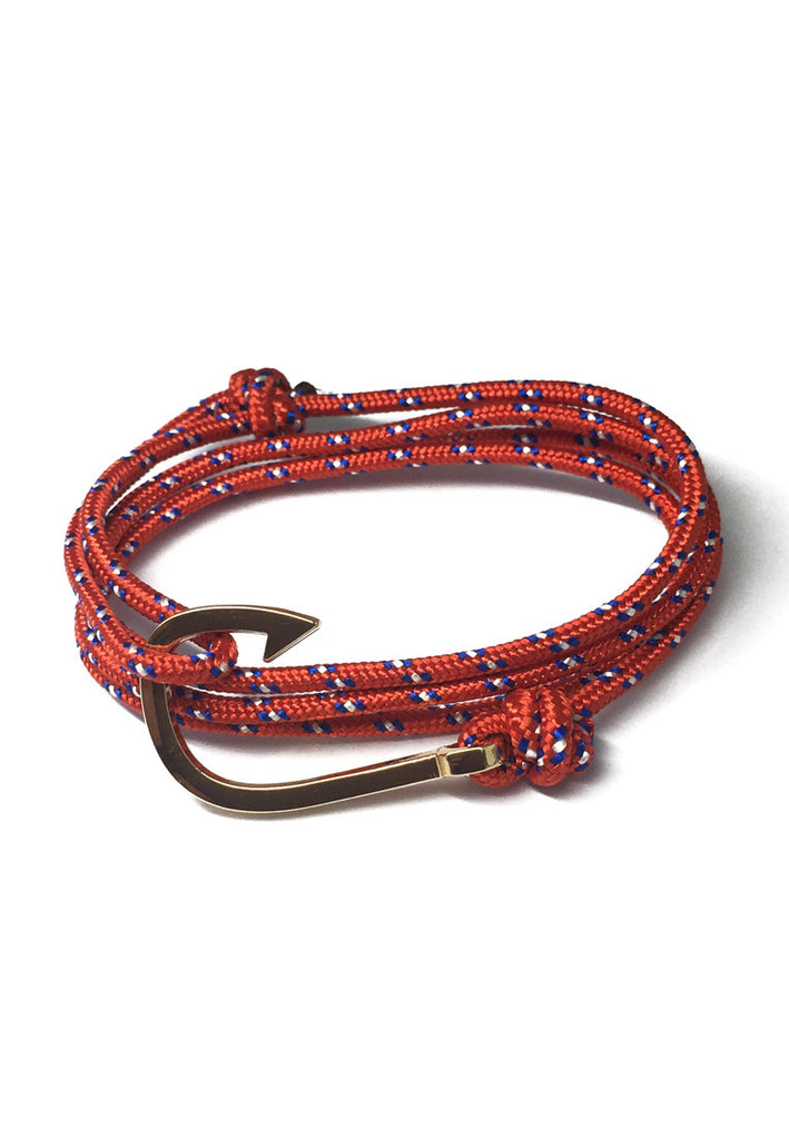 Angle Series Blue and White Spots Red Polyester Strap Gold Fishing Hook Bracelet