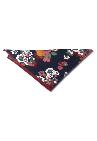Posy系列七彩花卉图案藏青色棉质口袋方巾